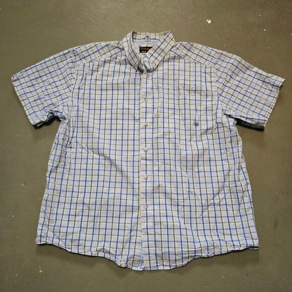 Ariat Pro Series Blue Yellow Plaid Western Short Sleeve Button Up Shirt Size XXL - Picture 1 of 5